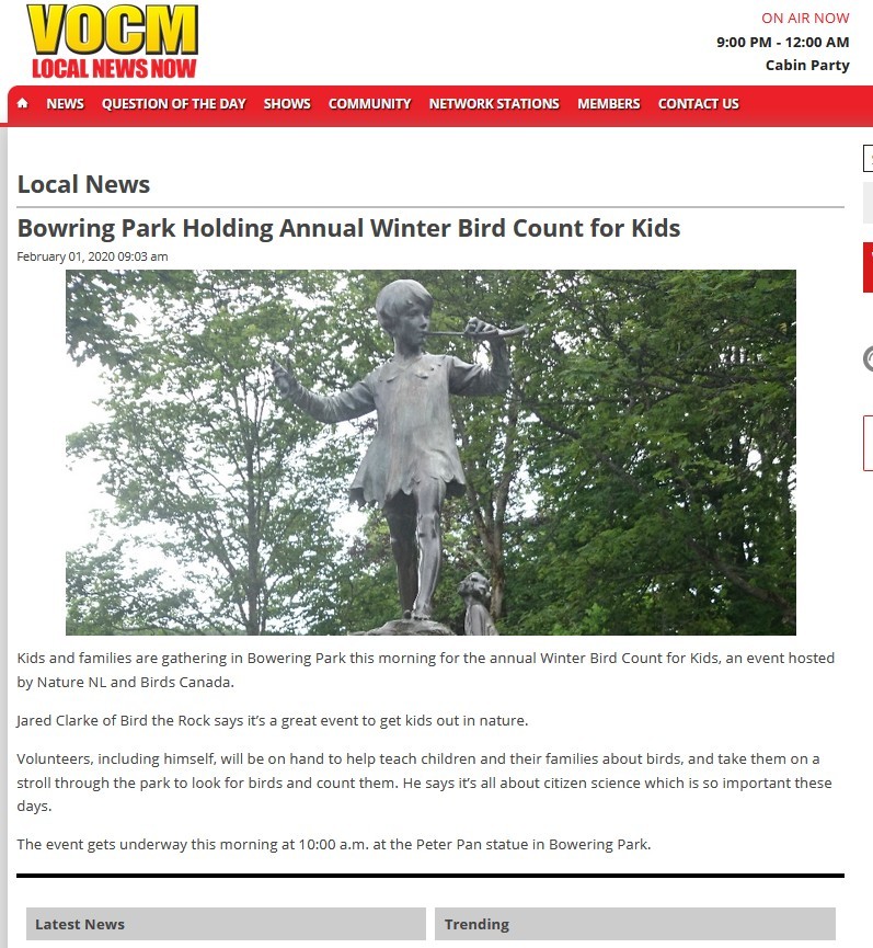 Read more about the article Bird Count for Kids on VOCM